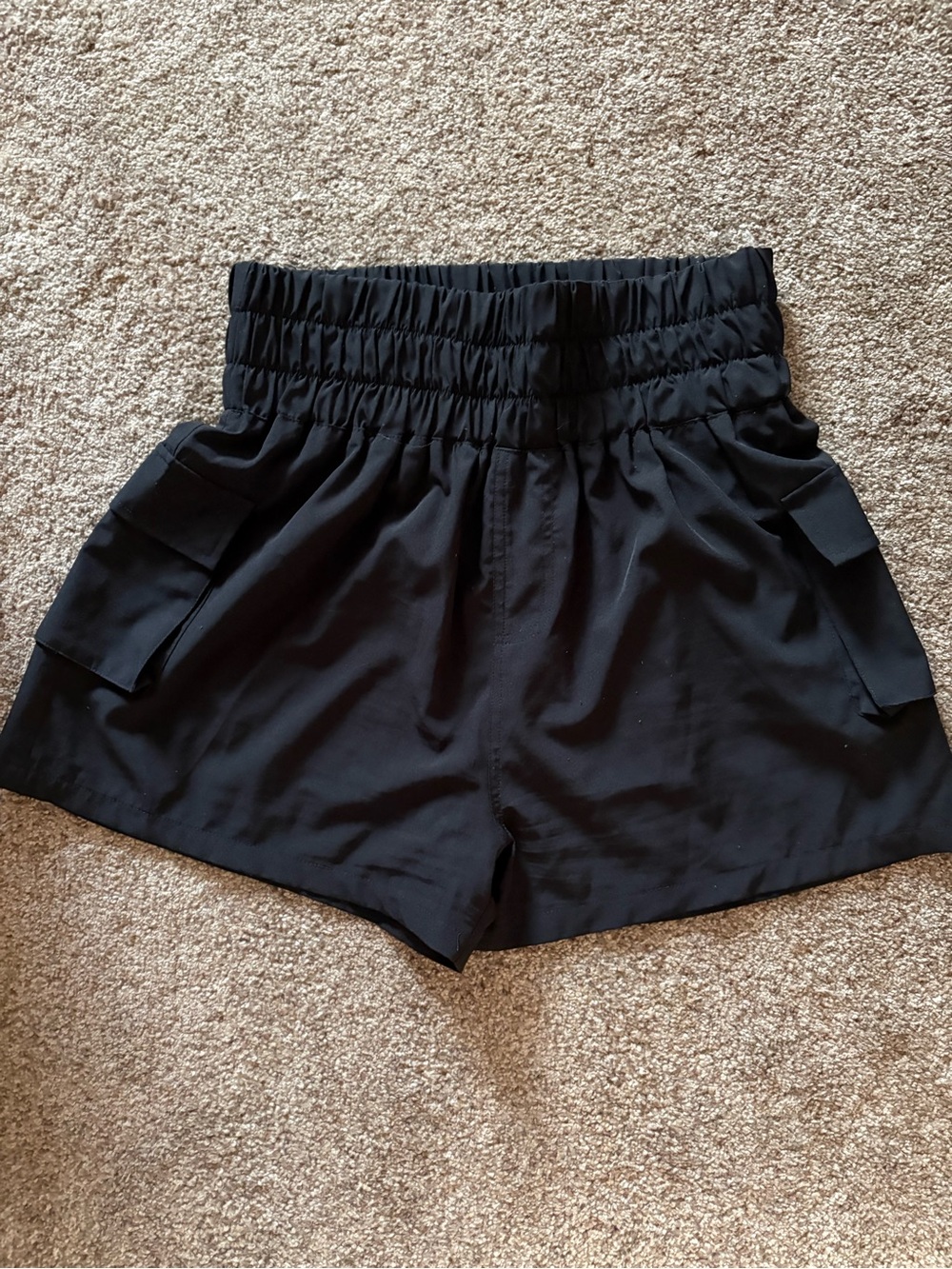 Elastic-Waist Black Cargo Shorts for Women
